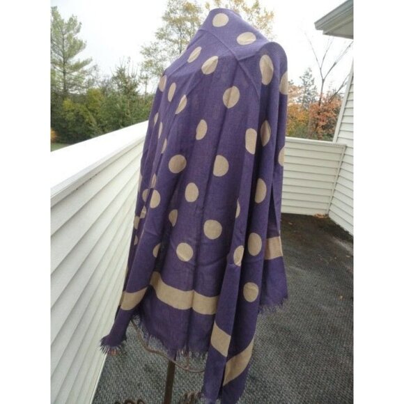 Vintage 1970s VALENTINO COUTURE Scarf Wrap Cashmere Silk Purple Beige Polka Dot - Picture 9 of 10